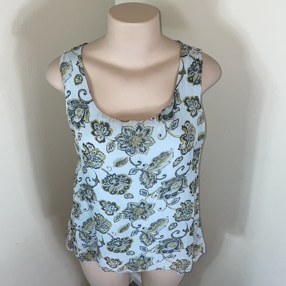 Elena Baldi Italy 100% Silk Floral Open Back Layered Tank Top S